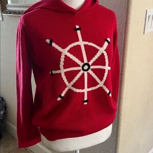 Vtg Red Nautical Wheel Sweater